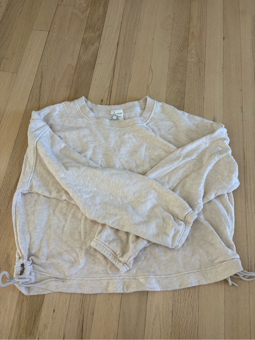 aerie Light Cream Crewneck Sweatshirt with Drawcord Hem